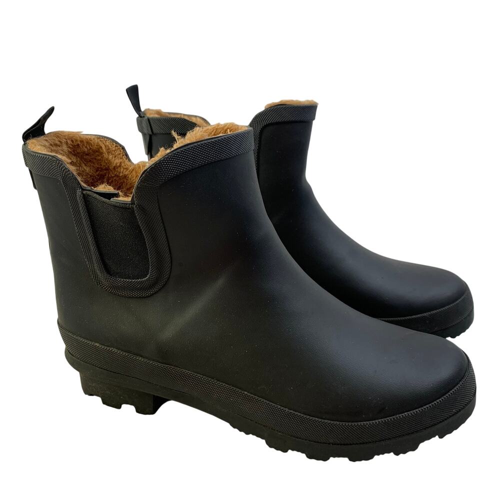 Chooka Mens Sz 8 Chelsea Black Faux Fur Lined Rubber Boots Waterproof Snow Rain
